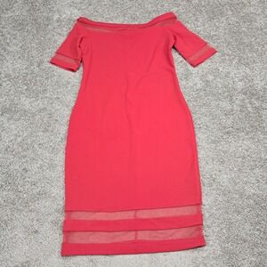 Bold Elements Red Off Shoulder Mesh Bodycon Dress Cut To Curve Medium